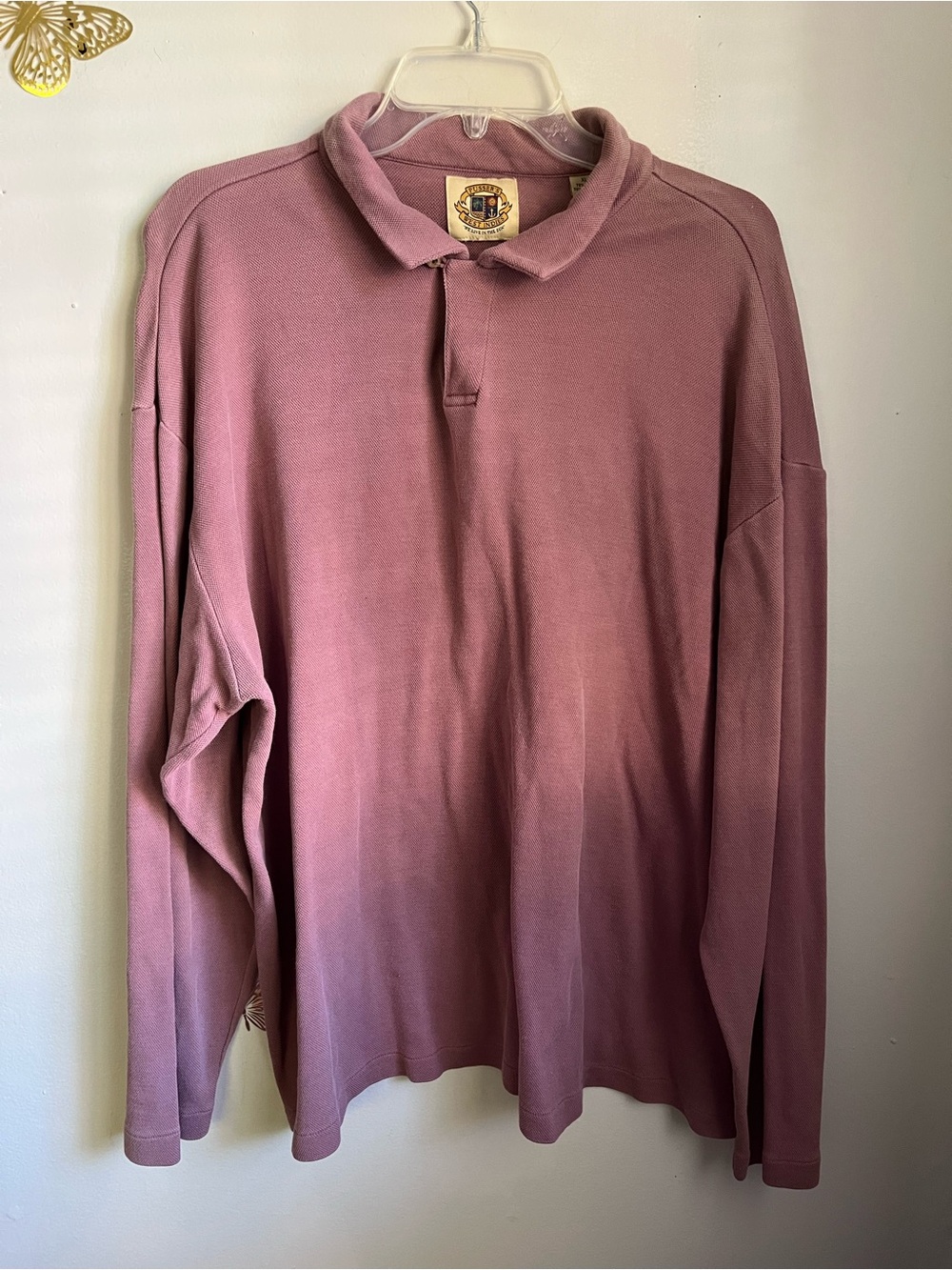 Pussers West Indies Vintage Silk Polo Shirt Long Sleeve Mauve Cotton Size XL